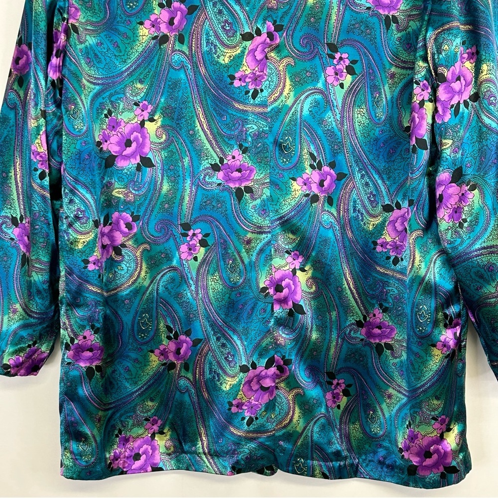 Vintage Womens Blazer Jacket Size M Single Breasted Floral Satin 80's 90's - Picture 6 of 16